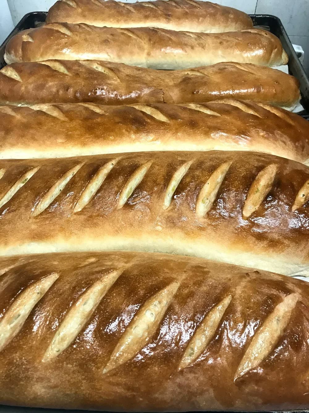 Fresh-baked loaves of Italian bread